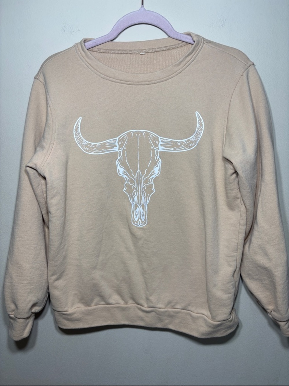 Beige Graphic Crewneck Sweatshirt - Skull Motif